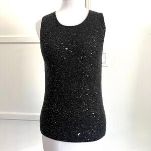 Linda Allard Ellen Tracy Black Sequin Knit Tank Top Shell Size M Wool Cashmere